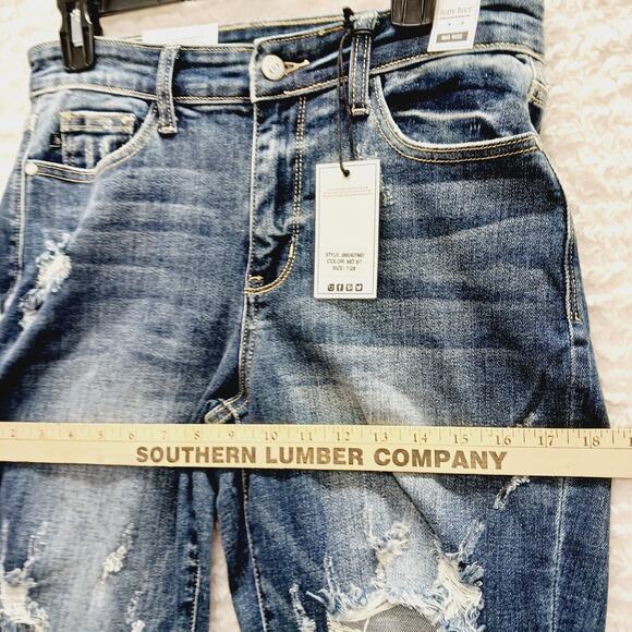 Jeans Judy Blue Boyfriend Distressed Mid Rise Medium Wash Boho Grunge Size 7/28 - Picture 11 of 16